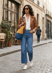 Bolso Tote de Ganchillo Bicolor Beige y Verde con Asas de Cuero Negro, Estilo Minimalista para Mujer, Bolso de Compras para Todas las Temporadas - Product Image 4