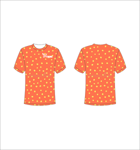 T-shirt personnalisé sublimé imprimé intégralement motif pois orange et jaune unisexe col rond respirant en polyester tissu ferme - Product Image 1