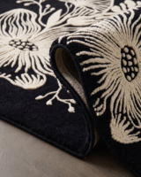 Tapis antidérapant en laine écologique noir ivoire, motif floral botanique surdimensionné à poils épais pour salons et chambres modernes