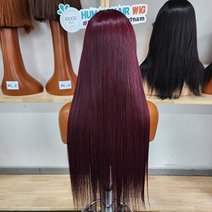 Peluca de Cabello Humano Largo y Liso Color Borgoña GUGU, Cabello Virgen Vietnamita con Puntas Completas, Doble Trama a Máquina - Product Image 4