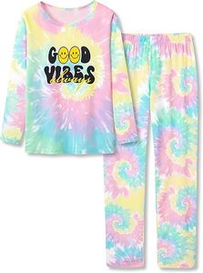Ensemble de pyjama à manches longues Tie Dye, taille élastique, en coton tricoté, vêtements de nuit décontractés pour hommes, motif bleu clair, rose, blanc - Product Image 4