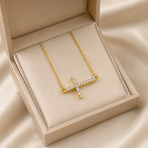 Collar con Colgante de Cruz Cristiana Mini Lateral Personalizada de Oro Sólido de 10K con Diamantes Naturales, Estilo Hip Hop de Moda - Product Image 5