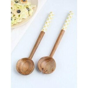 Handmade bamboo salad <b>server</b> set natural wooden serving tools for pasta salad fruit and kitchen accessories use - Product Image 1