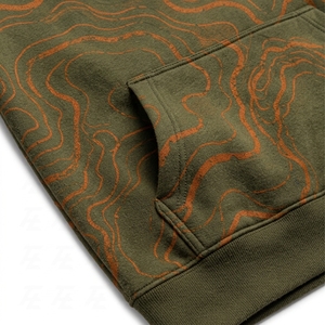 Sweat-shirt à capuche vert olive pour homme avec logo Scorpion Basketball, imprimé vague, poche kangourou et cordon de serrage - Product Image 5