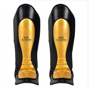 Protège-tibias Premium KASHI FIGHT GEAR en cuir PU avec fermeture auto-agrippante, conception légère à absorption des chocs, ajustement réglable pour la boxe - Product Image 1
