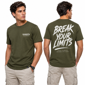 T-shirt décontracté pour homme Sangita en coton éponge 100 % vert olive, à manches courtes, col rond, coupe classique, motif lettres imprimé, écologique - Product Image 2