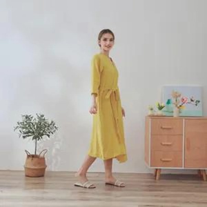 Peignoir en coton léger, longueur genou, en gaze, style kimono, pour la maison - Product Image 1