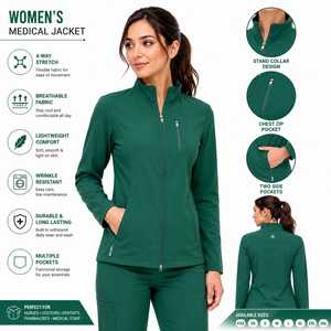 Chaqueta de Uniforme Médico Personalizable Ecológica para Mujer, de Lana Merino Verde, Tejida, con Cierre Completo y Bolsillo Frontal, Uniforme de Hospital de Alta Calidad - Product Image 3
