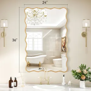 Miroir mural Hollywood Glam à cadre doré irrégulier avec motif de feuillage pour la salle de bain et la décoration intérieure - Product Image 4