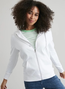 <b>Women's</b> <b>White</b> Full <b>Zip</b> <b>Hoodie</b> Regular Fit Knitted Cotton Hooded Sweatshirt with Front Pockets Autumn Wear Custom Brand Logo - Product Image 2