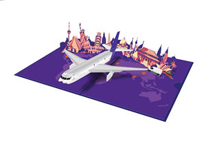 3D Pop Up Greeting Card Airplane World Landmarks Matte Finish Paper <b>Gift</b> Card - Product Image 1