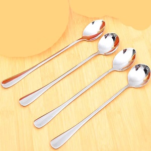 Rose or poli métal Long Design plat poignée cuillère café soupe salade service cuisine lavable au lave-vaisselle - Product Image 1