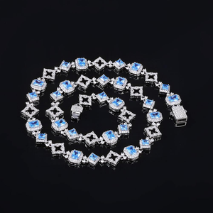 Luxury Blue Stone Tennis Necklace <b>Iced</b> <b>Out</b> Link <b>Chain</b> Micro Pave Cubic Zirconia Hip Hop Jewelry Gift Style - Product Image 3