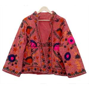 Veste en TNT brodée à la main, motif floral, coton écologique, séchage rapide, respirante, col en V, tissu vintage Suzani, décontractée, hiver et printemps - Product Image 6