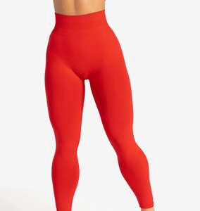 Pantalones de yoga transpirables de cintura alta, sin costuras, de secado rápido, personalizados, para entrenamiento de glúteos, color melocotón. - Product Image 1