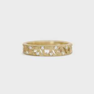 Bague de mariage vintage florale en diamant de laboratoire, vente en gros, or massif 14 carats, 0,12 carats, bague d'éternité empilable, prix d'usine du fabricant - Product Image 1