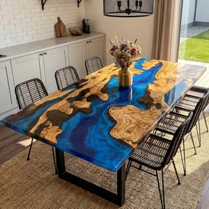 Custom Sheesham Wood Epoxy Resin River <b>Table</b> Blue Waves Dining Furniture Wholesale OEM - Product Image 1