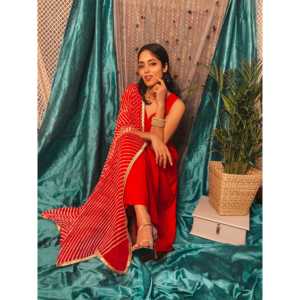 Ensemble Salwar Kameez Rouge Rouge à Lèvres XS en Rayonne pour Mariages et Cérémonies - Product Image 1