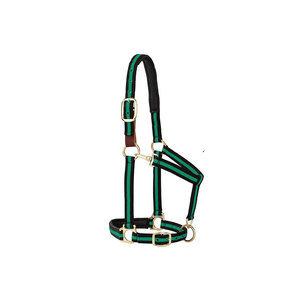 Nylon Horse Halter With Green And Stripes Brass Hardware For <b>Equestrian</b> Use - Product Image 1