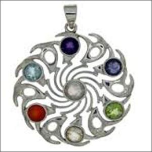 Pendentif de mode Art Palace en argent 925, style Chakra Soleil, avec breloques multi-pierres - Product Image 1