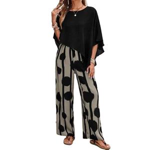 Pantalones Anchos Bohemios Estampados para Mujer, Cintura Alta, Corte Holgado, Cintura Elástica, Pantalones de Gasa con Estampado Floral para Verano - Product Image 6