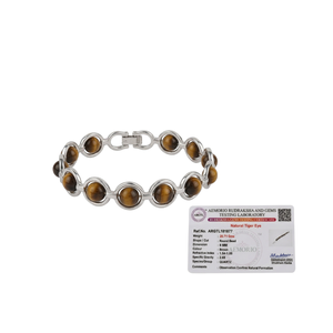 Divine Solutions Tiger Eye <b>Beads</b> <b>Bracelet</b> with Sterling Silver Chain Peace Pattern Unisex Gift for Hindus - Product Image 1