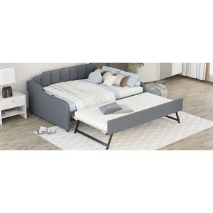 Divano letto con rivestimento grigio Full Size con Trundle e Design di ricarica USB - Product Image 6