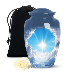 Urna Funeraria de Cobre Blue Sky Cross para Cenizas de Adultos, Recuerdo Conmemorativo para Entierro - Product Image 1