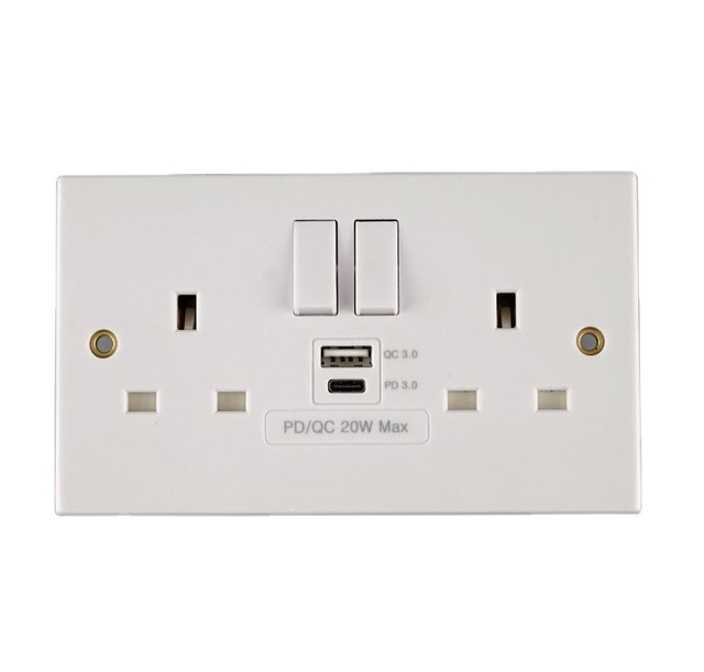 WK USB Type C and Type a Double Switched Socket (PD3.0 20W)