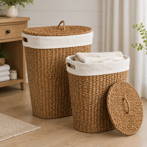 Cesta de Almacenamiento de Mimbre Tejido con Tapa, Cesto para Ropa Sucia, Organizador de Mimbre para Baño, Dormitorio, Lavadero - Product Image 6