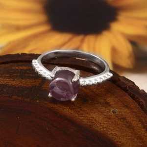 Handmade Amethyst Sterling <b>Silver</b> <b>Ring</b> 8MM Round Gemstone Jewelry For Women Gift Wholesale Fine Jewelry - Product Image 5