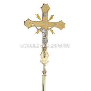 Hermosa Cruz Procesional de Latón Pulido |   Crucifijo de Iglesia con Base – DOUBLE VEE EXPORTS - Product Image 4