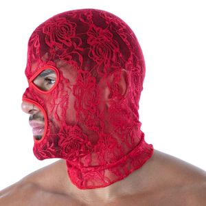 Masque intégral en cuir éco-responsable rouge pour homme, style anime, avec dentelle fluide et ouverture pour la bouche, idéal pour clubbing sexy - Product Image 6