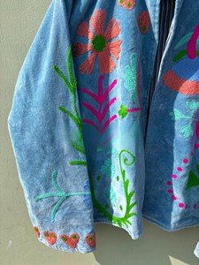 Handcrafted Luxurious Ice Blue Velvet <b>Jacket</b> for Women Suzani Hand Embroidery Floral Patchwork Winter Coat Short Kimono <b>Jacket</b> - Product Image 3