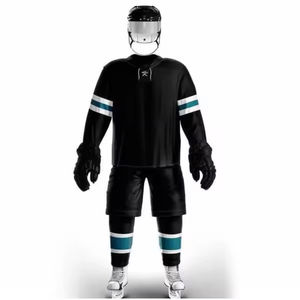 Meilleures ventes : Ensembles d'uniformes de hockey sur glace pour hommes adultes, respirants, durables, avec logo personnalisé, service OEM, tenues d'équipe, couleurs noires - Product Image 4