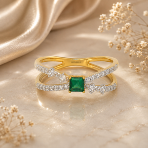 Luxury Square <b>Emerald</b> Gemstone Double Band <b>Ring</b> for Women 10K 14K 18K Gold & 925 <b>Silver</b> 935 <b>Silver</b> Designer Fine Jewelry - Product Image 1
