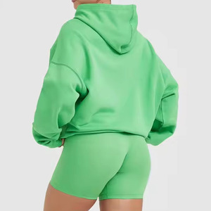 Women's Solid Above Knee Cotton Hoodie & Shorts <b>Set</b> Soft Feel Relaxed Fit Casual Summer for Wear Quick Dry Eco-Friendly - Product Image 3