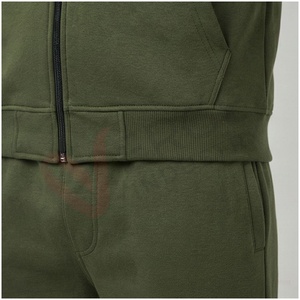 Ensemble de survêtement pour homme vert olive, manches longues, capuche, fermeture éclair sur le devant, couleurs contrastées, coupe décontractée, vêtements d'automne - Product Image 5