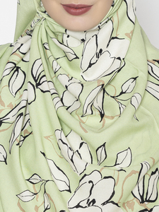 Sage Green Floral Printed 100% Viscose Long Sleeve Maxi Abaya and Matching <b>Hijab</b> Set Traditional Look Islamic Modest Dress - Product Image 6