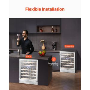 Frigorifero Cantinetta Vino a Doppia Zona da 46 Bottiglie, Elettrico, da Incasso o Libera Installazione, con Porta in Vetro, Ripiani Regolabili e Controllo Digitale della Temperatura - Product Image 5