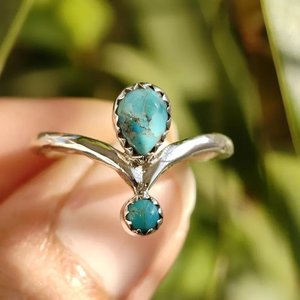 Turquoise <b>Stacking</b> Wishbone V <b>Ring</b> <b>Sterling</b> <b>Silver</b> Handmade Boho Jewelry for Women Gift - Product Image 2
