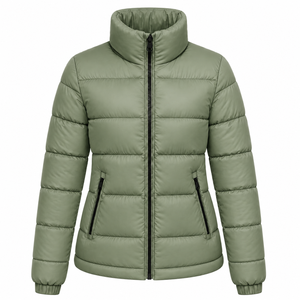 Chaqueta Bomber Acolchada Impermeable de Color Liso para Mujer, Estilo Burbuja, Cuello Alto, Manga Larga, Abrigo de Invierno con Cremallera y Relleno de Poliéster - Product Image 1