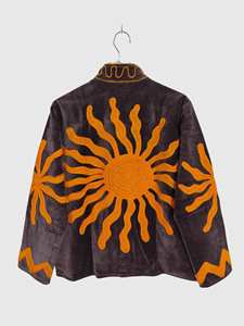 Veste en velours à col mandarin brodée à la main avec motif soleil, manches longues, fermeture éclair, pour adulte, collection automne, motif géométrique - Product Image 4
