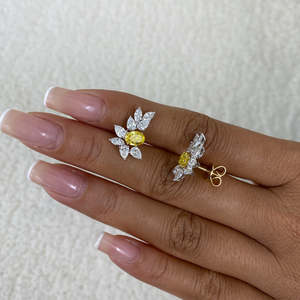 Pendientes de tuerca de oro de 14K con diamantes cultivados en laboratorio, amarillos, ovalados, con certificación IGI, en forma de racimo, marquesa y pera, para mujer - Product Image 5
