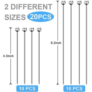 20 Palillos de Cóctel Reutilizables de Acero Inoxidable, Pinchos Largos de Metal para Bebidas, Martini, Herramientas de Bar - Product Image 3