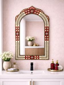 Miroir décoratif mural de style moderne, fait main, avec incrustations en os, pour salon, fabriqué en Inde. - Product Image 6