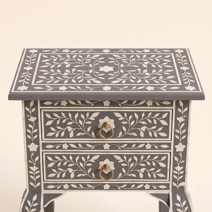 Handmade Modern Eco-Friendly Bone Inlay <b>Grey</b> Nightstand Table with 2 Drawers Bone Inlay Furniture Bedroom <b>Storage</b> <b>Unit</b> - Product Image 5