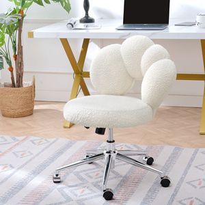 Chaise de bureau pivotante à 360 degrés, réglable en hauteur, en tissu Teddy, pour les environnements de télétravail - Product Image 1