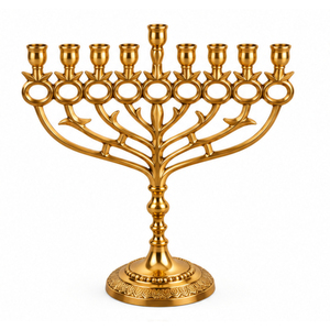 Ménorah Hanukkah de luxe personnalisée en métal doré à 9 bras, chandelier moderne juif, décoration de table, fait main pour Noël - Product Image 3
