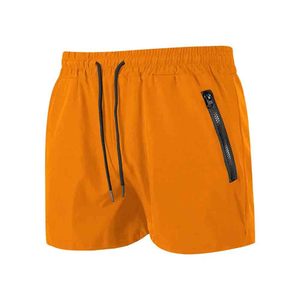 Shorts de sport pour homme, bleu uni, séchage rapide, taille élastique, cordon de serrage, poche zippée, décontractés, pour la course à pied - Product Image 5